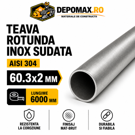 Teava rotunda inox sudata AISI 304, 60.3 x 2 mm, 6 metri